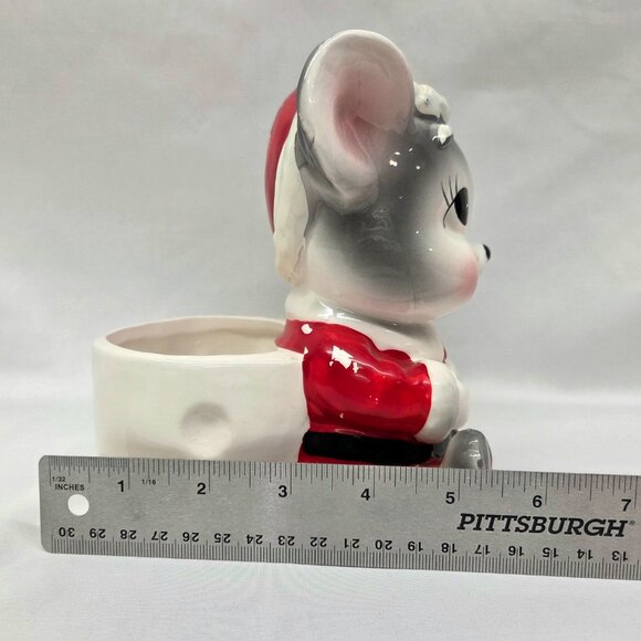 Vintage Japan Christmas Santa Mouse 6" Ceramic Planter Candy Dish Hat Kitschy - Picture 9 of 9